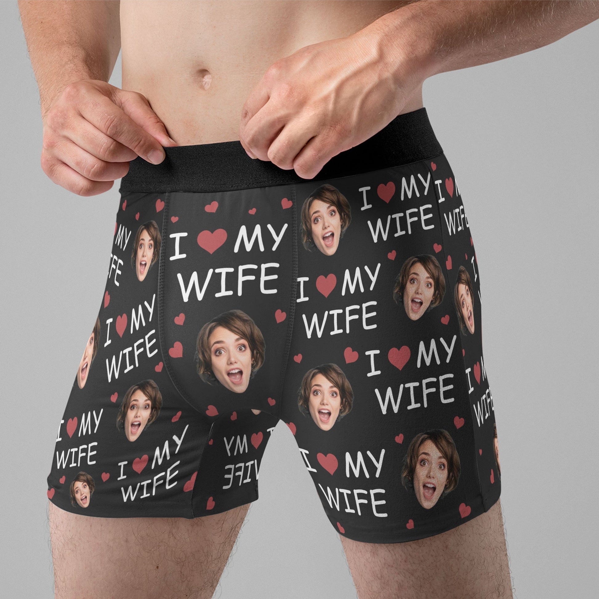 I Love My Wife - Personalized Photo Men's Boxer Briefs - Anniversary Gifts For Men