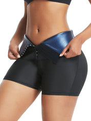 Blue Neoprene Shorts Hook And Eye Closure Abdominal Control