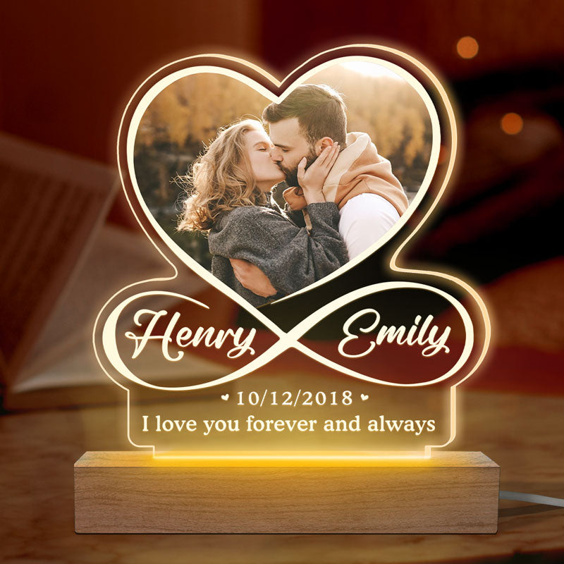 Custom Photo I Love You To Infinity And Beyond - Couple Personalized Custom Infinity Heart Shaped 3D LED Light