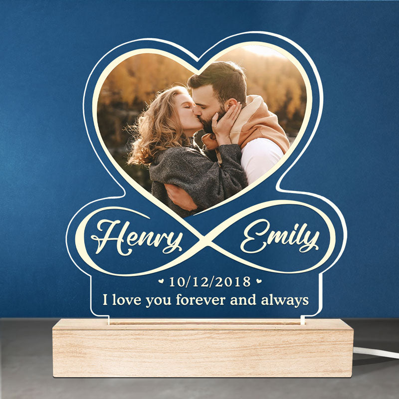 Custom Photo I Love You To Infinity And Beyond - Couple Personalized Custom Infinity Heart Shaped 3D LED Light