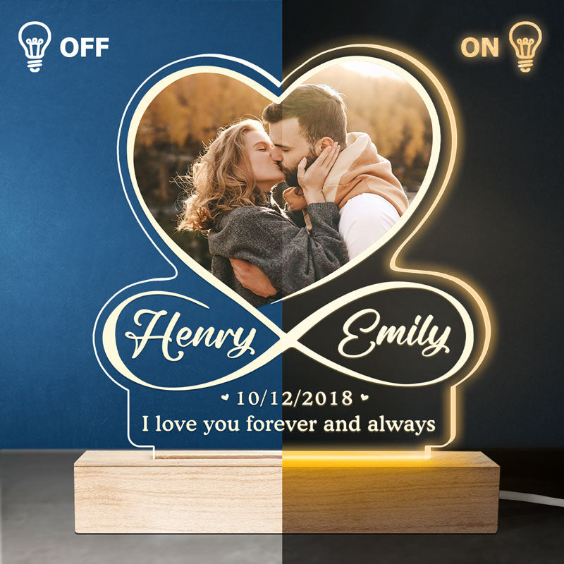 Custom Photo I Love You To Infinity And Beyond - Couple Personalized Custom Infinity Heart Shaped 3D LED Light