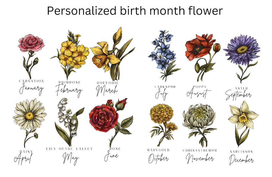 Birth month floral shirt and tote bag｜Personalized birth month flower bouquet