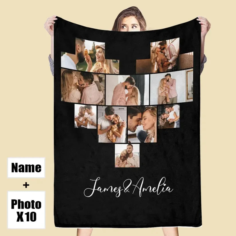 Custom 10 Photos Fleece Blankets Names Blanket