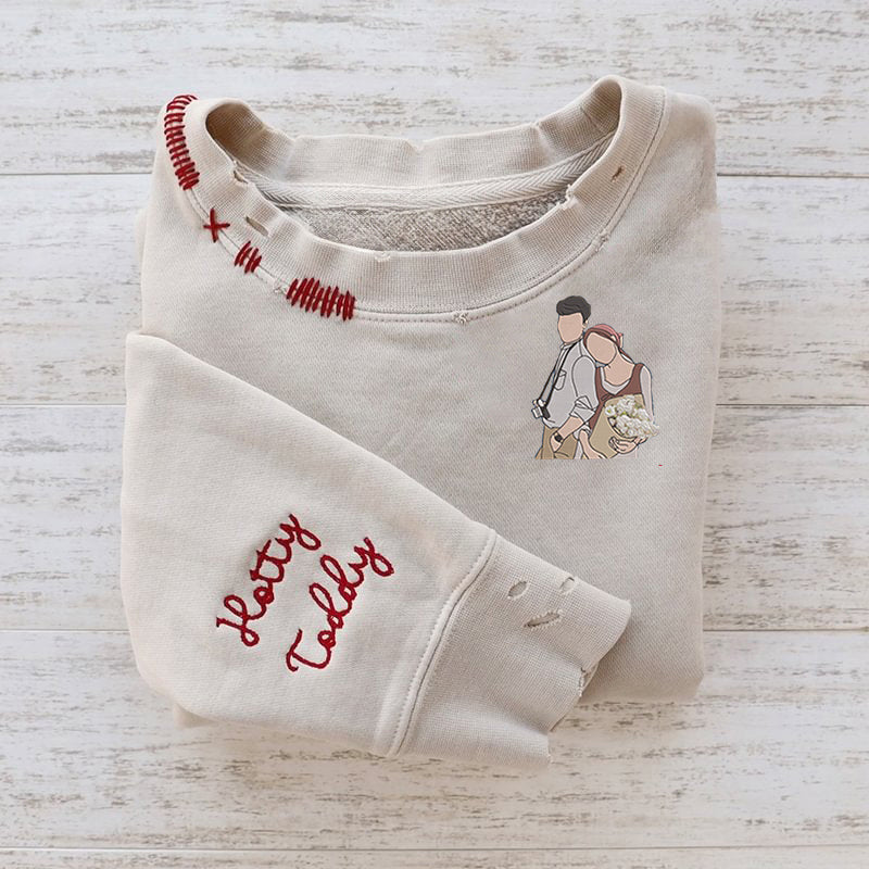 Embroidered Hand Distressed Photo Crewneck