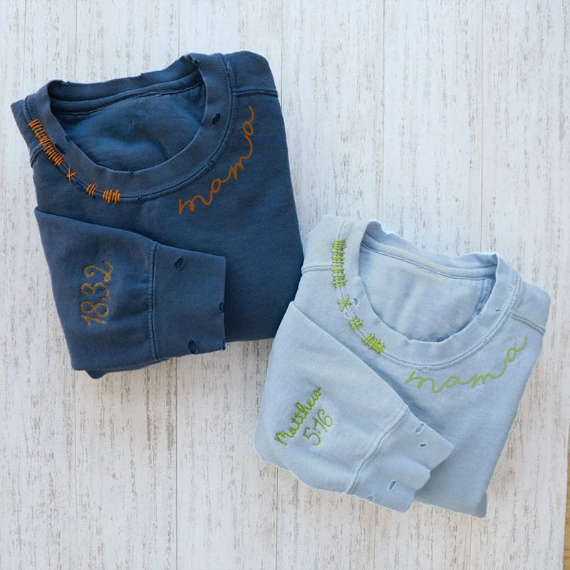 Embroidered Hand Distressed Mama Sweatshirt With kid's Names