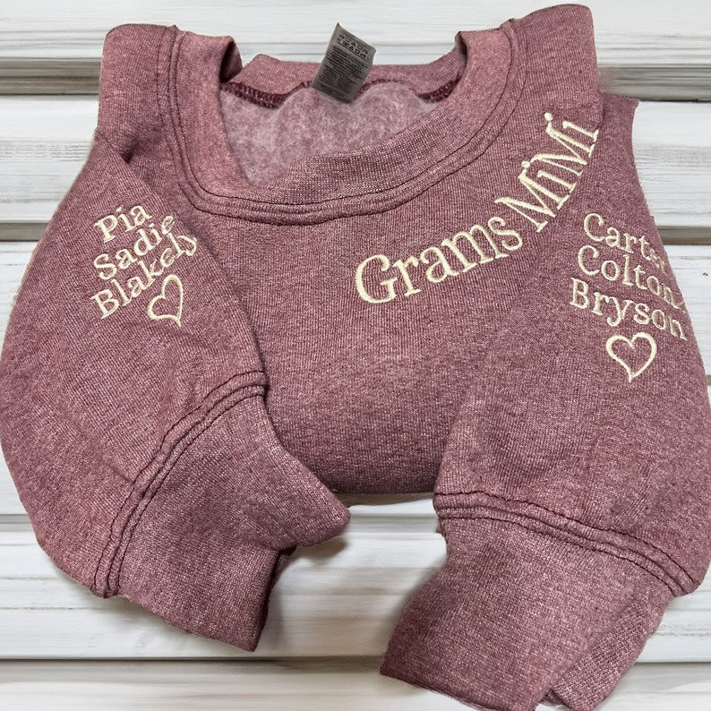 Custom Embroidered  Sweatshirt with kids Names on Sleeve