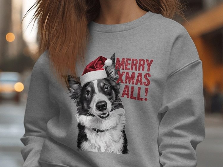 Custom Dog Face With Santa Hat |  Christmas Sweatshirt Hoodie T-shirt