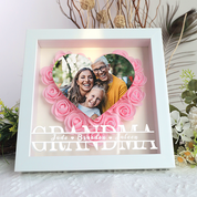 Grandma Heart Photo Flower Pattern Shadow Box Gift