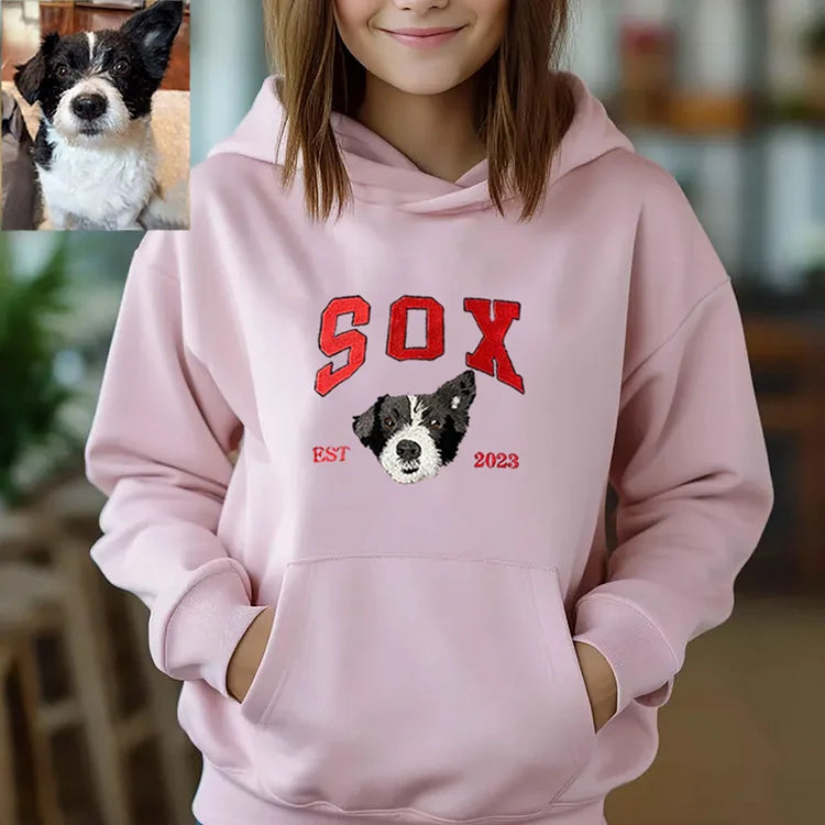 Custom Premium Handcrafted Pet Photo Embroidery with Pet Name T-shirt Sweatshirt Hoodie