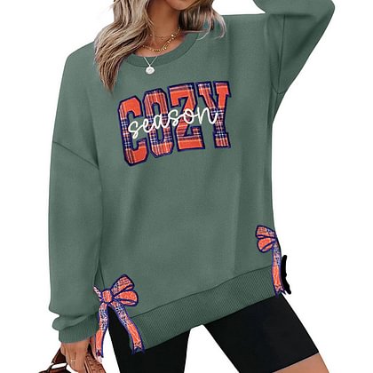 Cozy Season Side Bow | Plaid Fall Pullover Sweater Hoodie