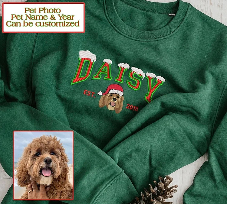 Custom Christmas EMBROIDERED Dog Sweatshirt Embroider Dog