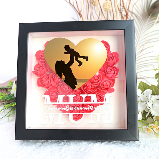 Mom Heart Photo Flower Pattern Shadow Box Gift