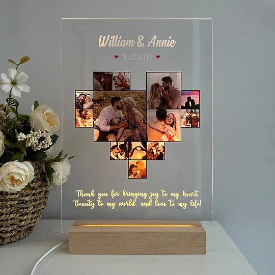 Custom Heart Photo LED Light Frame With Text