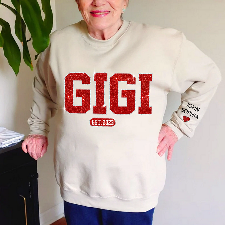 Glitter Custom Name Gigi Nana Grandma Est And Kids Sweatshirt