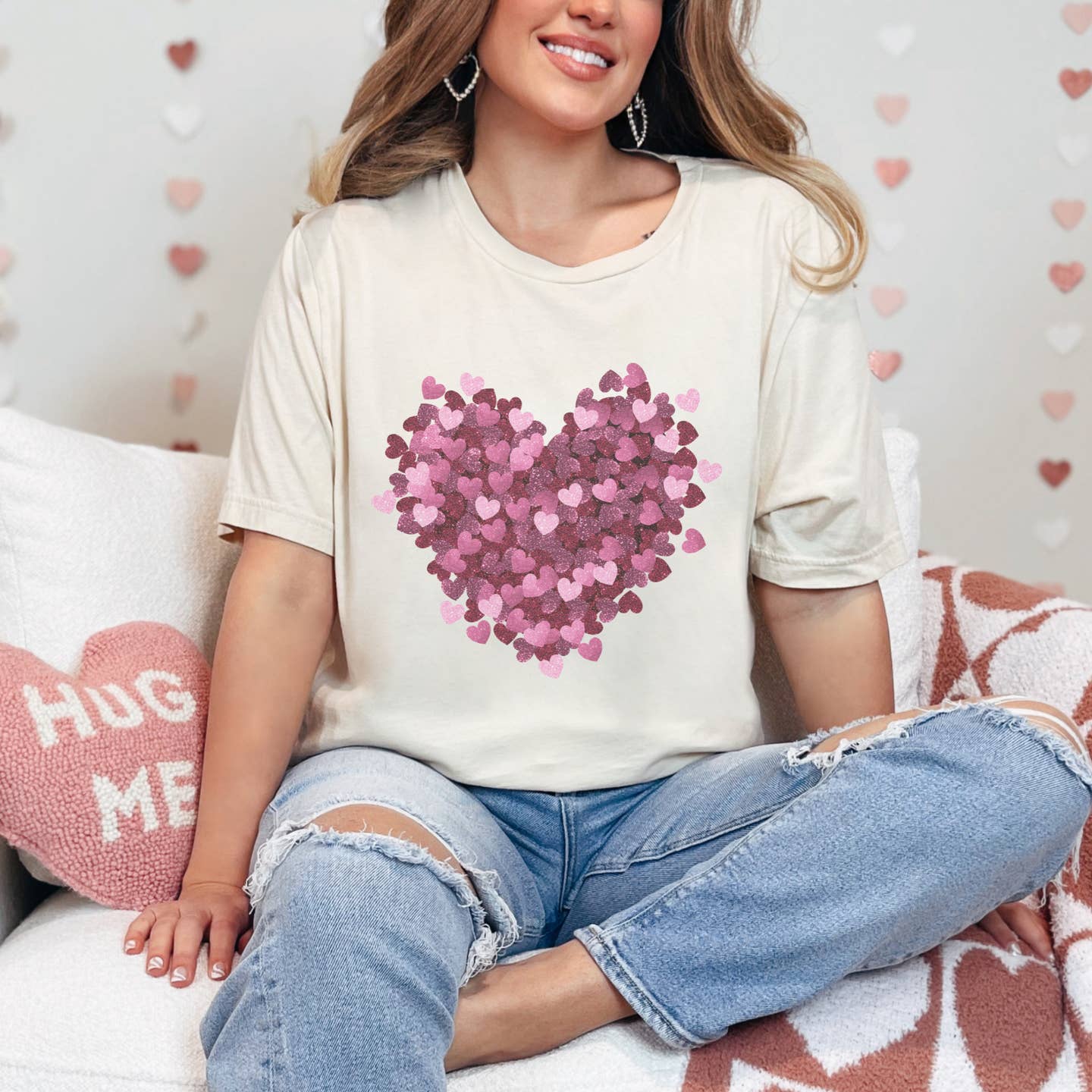 Wholesale Valentine's Day Faux Glitter Hearts Women's Graphic T-Shirt