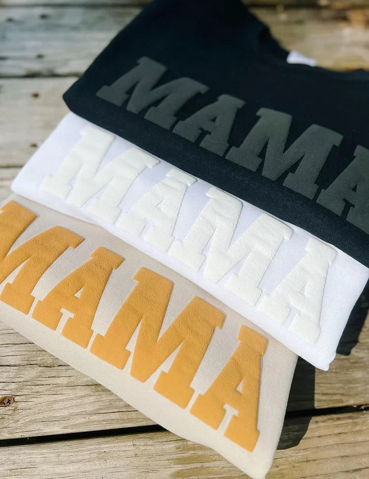 Puff Print Mama Sweatshirt With Kid Names On Sleeve