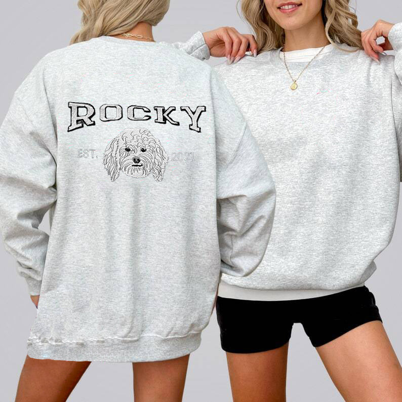 Personalized Embroidered | Sweatshirt with Pets Name | On Back of Sweatshirt