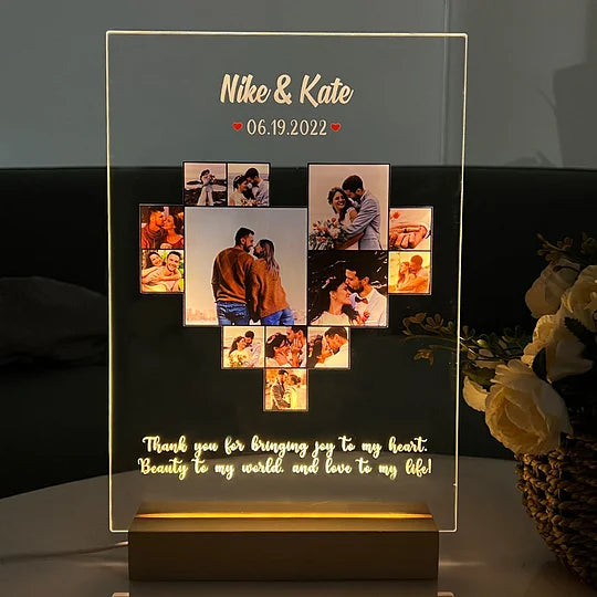 Custom Heart Photo LED Light Frame With Text