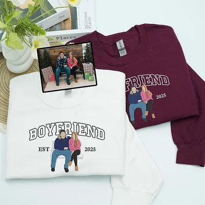 Embroidered Couple Photo Hoodie | Personalized His And Her Sweatshirt