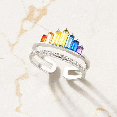 Rainbow Vintage Crown LGBT Heart Open Ring