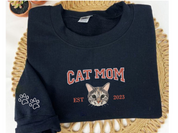 Custom Embroidered | Varsity Cat Dad | Sweatshirt | Hoodie |  Portrait from Photo