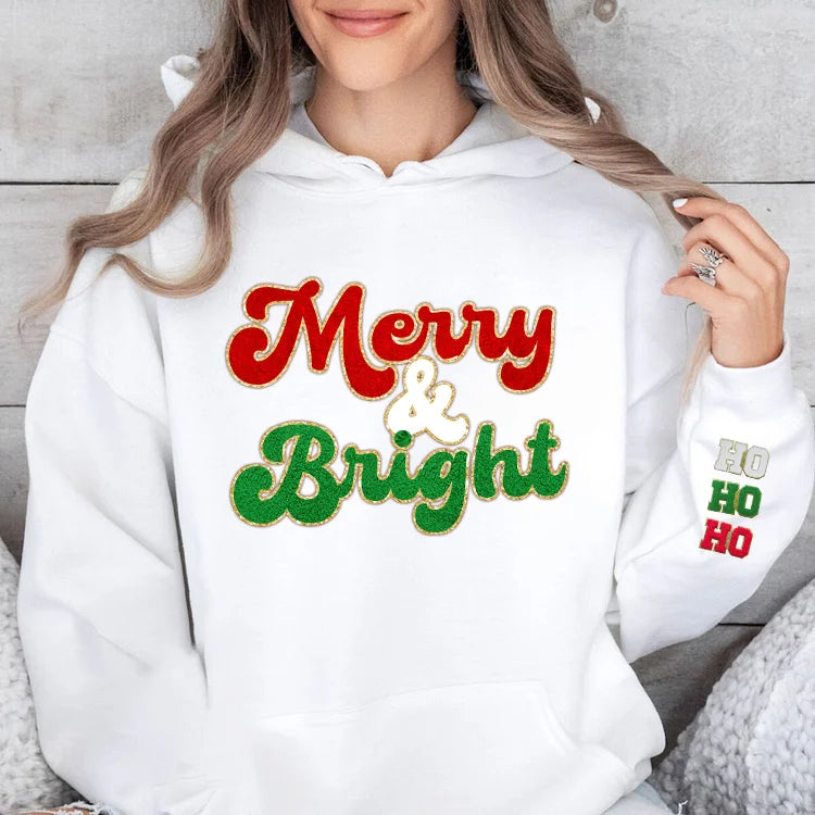 Merry and Bright Chenille Patch Sweatshirt- Best Christmas Gift