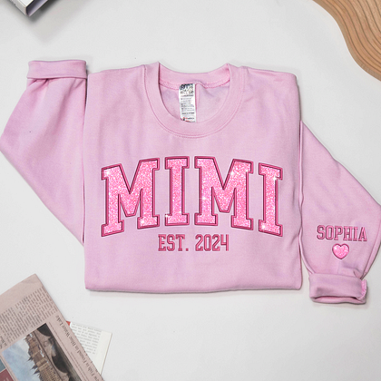 Mimi Glitter Pink | Embroidered And GrandKids | Sweatshirt