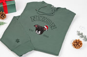 Custom Premium Handcrafted Pet Photo Embroidery with Pet Name Christmas Tee Sweatshirt Hoodie