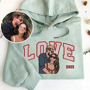 Embroidered Couple Photo Hoodie | Personalized His And Her Sweatshirt