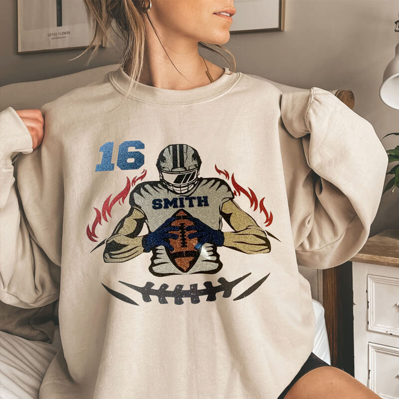 🏈Custom Glitter Football T-Shirt Sweatshirt