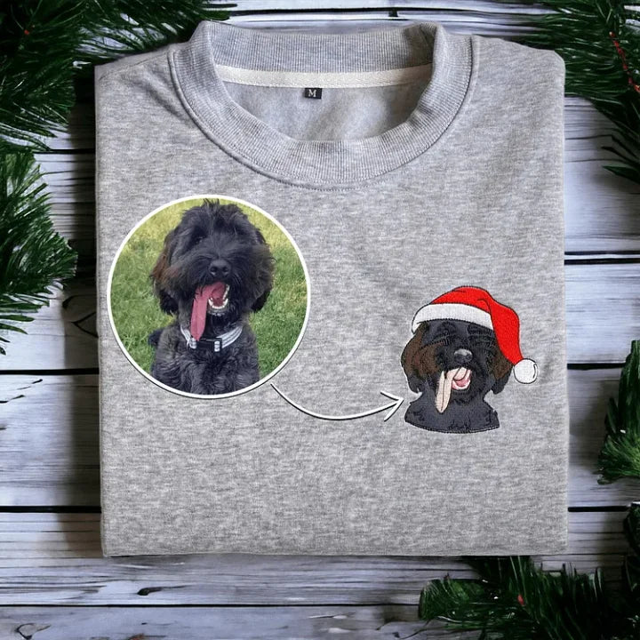 Custom Embroidered Pet Portrait Christmas Jumper Sweatshirt