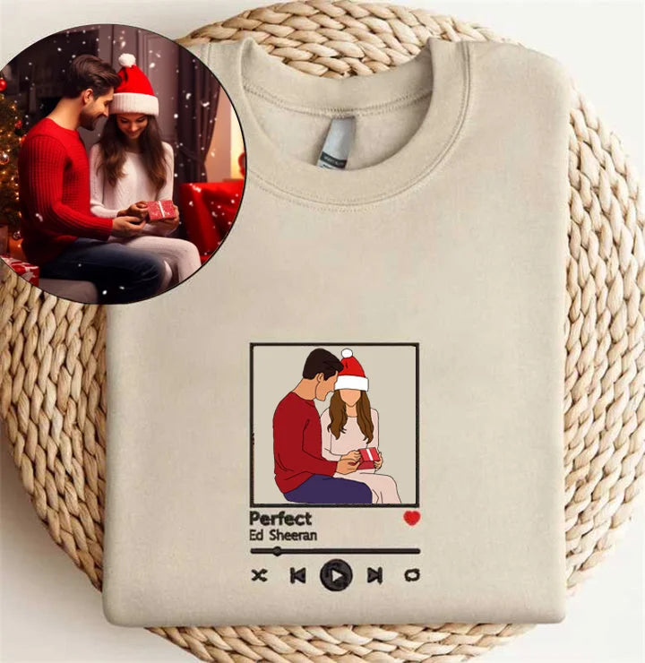 ❤️‍🔥Custom Embroidered Sweatshirt Portrait Music Player Couple Family Gift