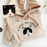 I Love My Cat | Custom Pet Portrait Embroidered | Crewneck T-shirt Hoodie