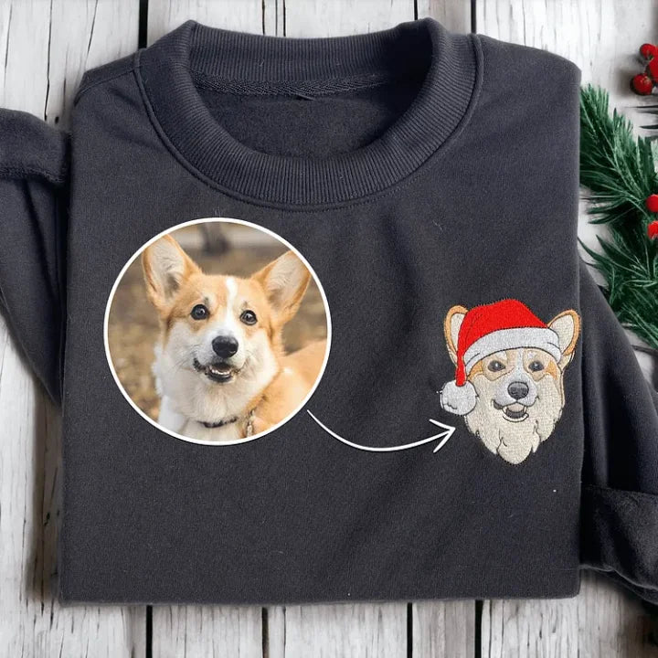 Custom Embroidered Pet Portrait Christmas Jumper Sweatshirt