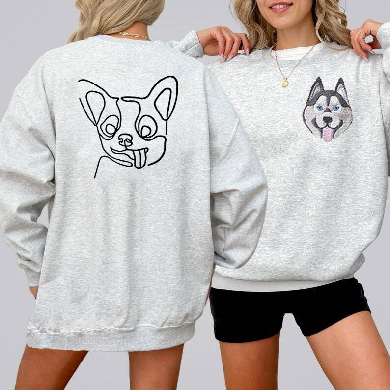 Custom Embroidered｜Pet Portrait Hoodie｜On the Front and Back of Sweatshirt