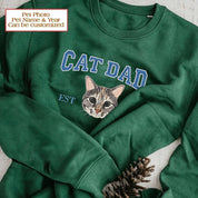 Custom Embroidered | Varsity Cat Dad | Sweatshirt | Hoodie |  Portrait from Photo