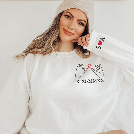 Personalized Roman Numeral Pinky Promise Matching Couple Hoodie