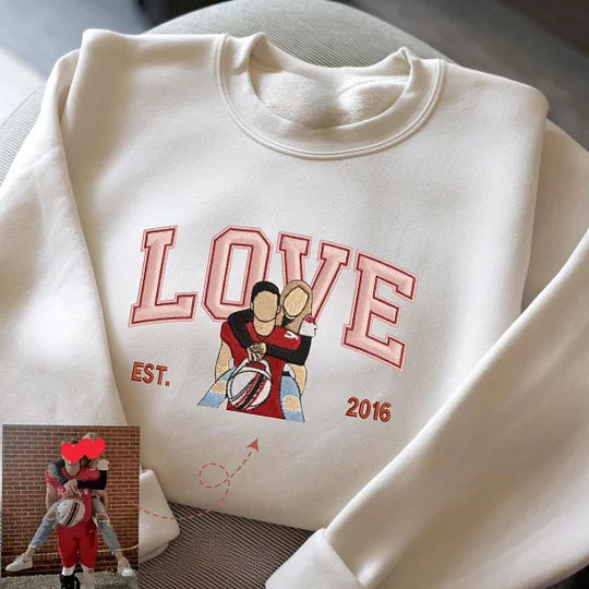 Embroidered Couple Photo Hoodie | Personalized His And Her Sweatshirt