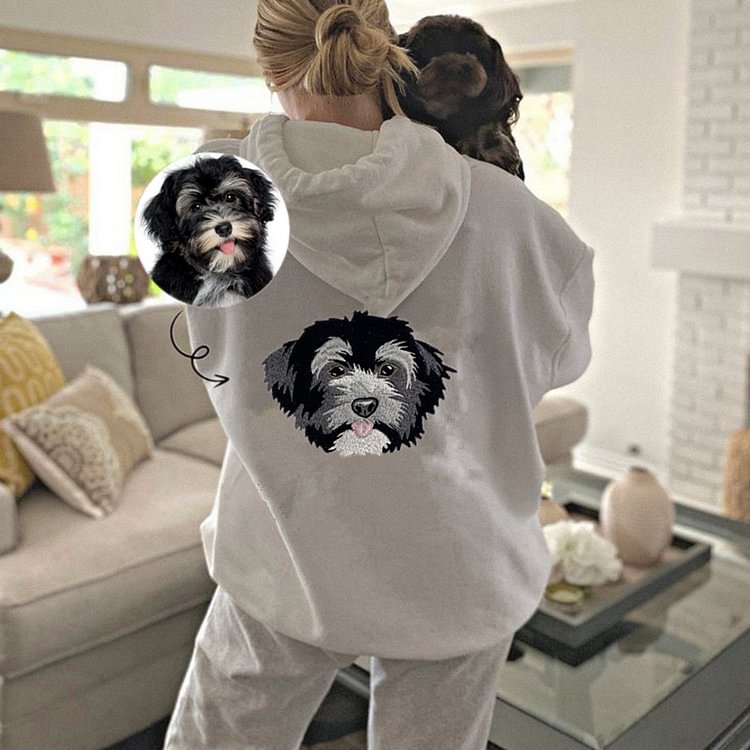 Custom Embroidered | Pet Portrait Hoodie | Embroidered Pet Portrait on the Back