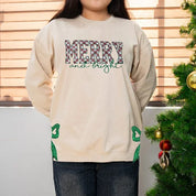 MERRY AND BRIGHT | SIDE BOW APPLIQUE EMBROIDERED SWEATSHIRT