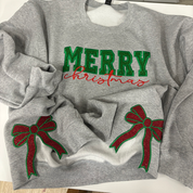 Personalized Green/Red Merry Christmas Bow Side Shirt