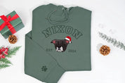 Custom Premium Handcrafted Pet Photo Embroidery with Pet Name Christmas Tee Sweatshirt Hoodie