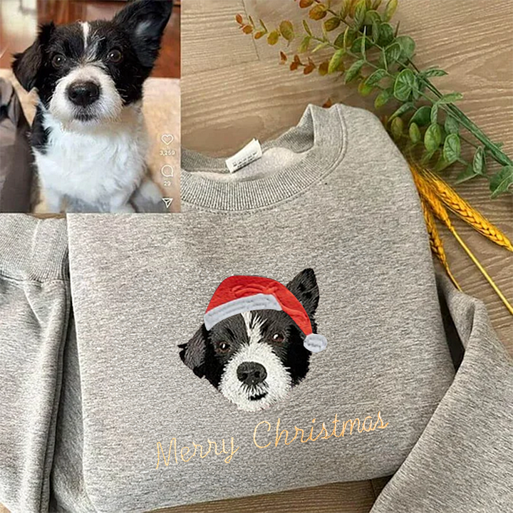 Custom Embroidered Pet Portrait Christmas Jumper Sweatshirt