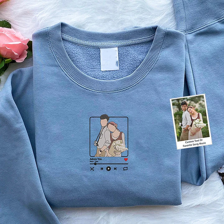 ❤️‍🔥Custom Embroidered Sweatshirt Portrait Music Player Couple Family Gift