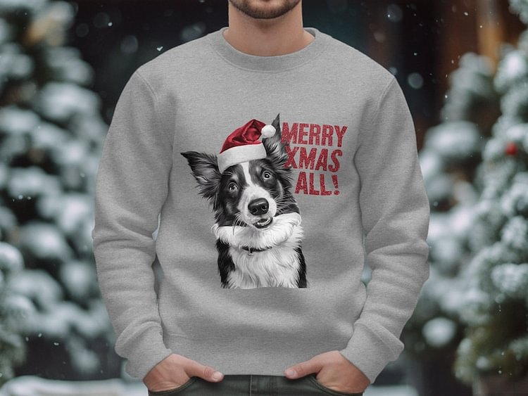 Custom Dog Face With Santa Hat |  Christmas Sweatshirt Hoodie T-shirt