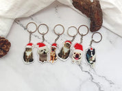 Personalized Funny Pet Wearing Santa Hat Keychain Acrylic Keychain Christmas Gift