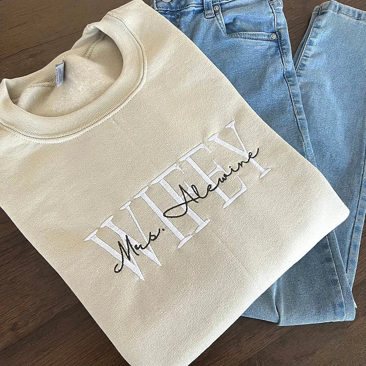 Personalized Embroidered Wifey Hubby Sweatshirt for Valentine's Day Gifts