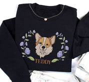 Custom Pet Portrait｜Embroidered｜Dog Mom Floral Sweatshirt｜Hoodie