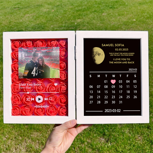 Custom Flowers Frame with REAL MOON PHASE Anniversary Calendar