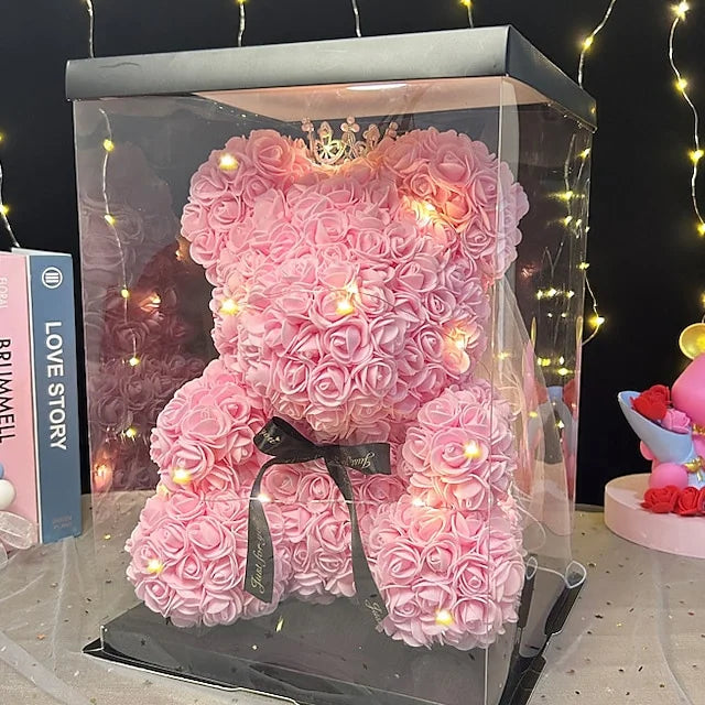 Rose Bear Artificial Foam Flowers with LED Light & Gift Box